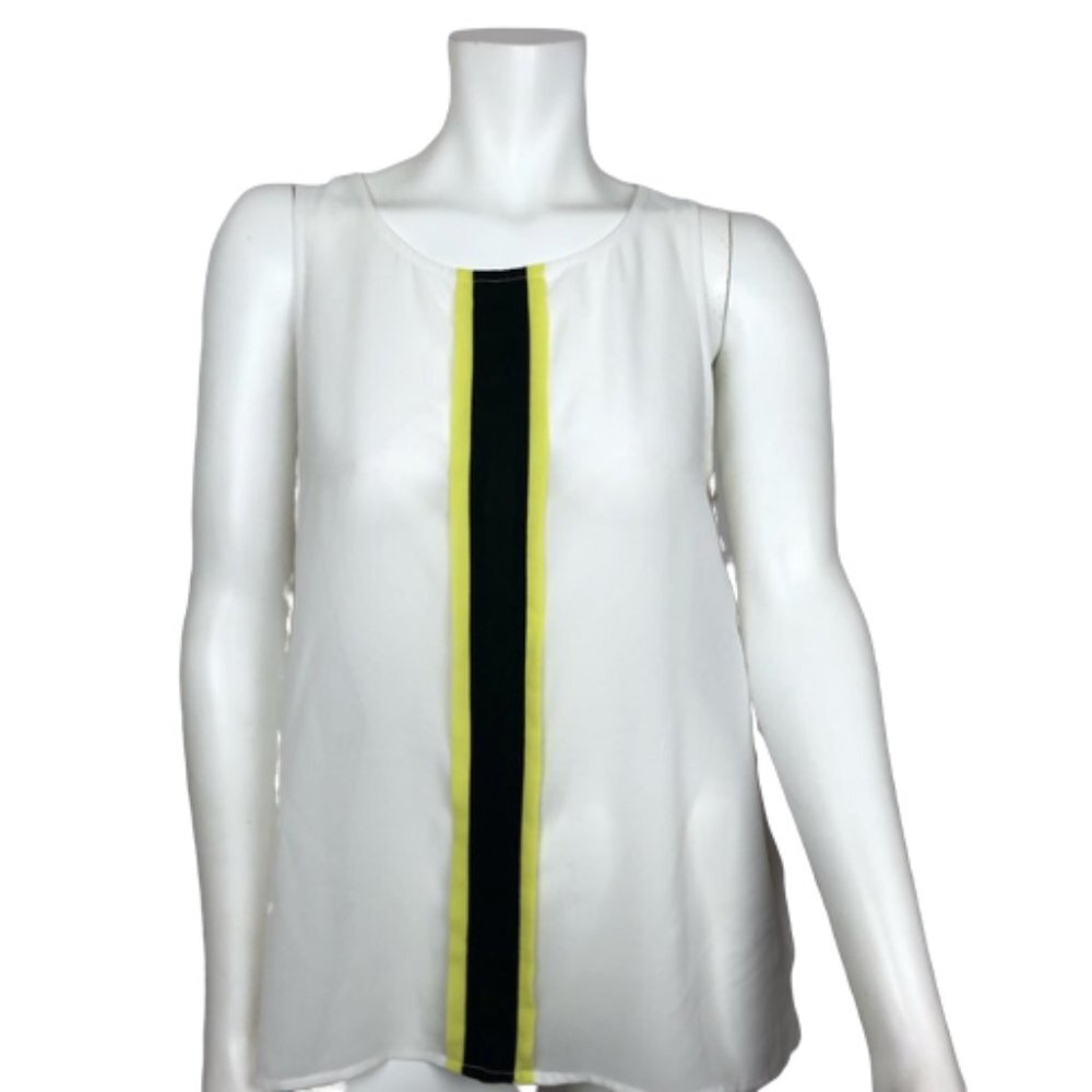 CHLOE K Sleeveless Blouse | Size Small | Sheer Lightweight Top | White w/ Neon &